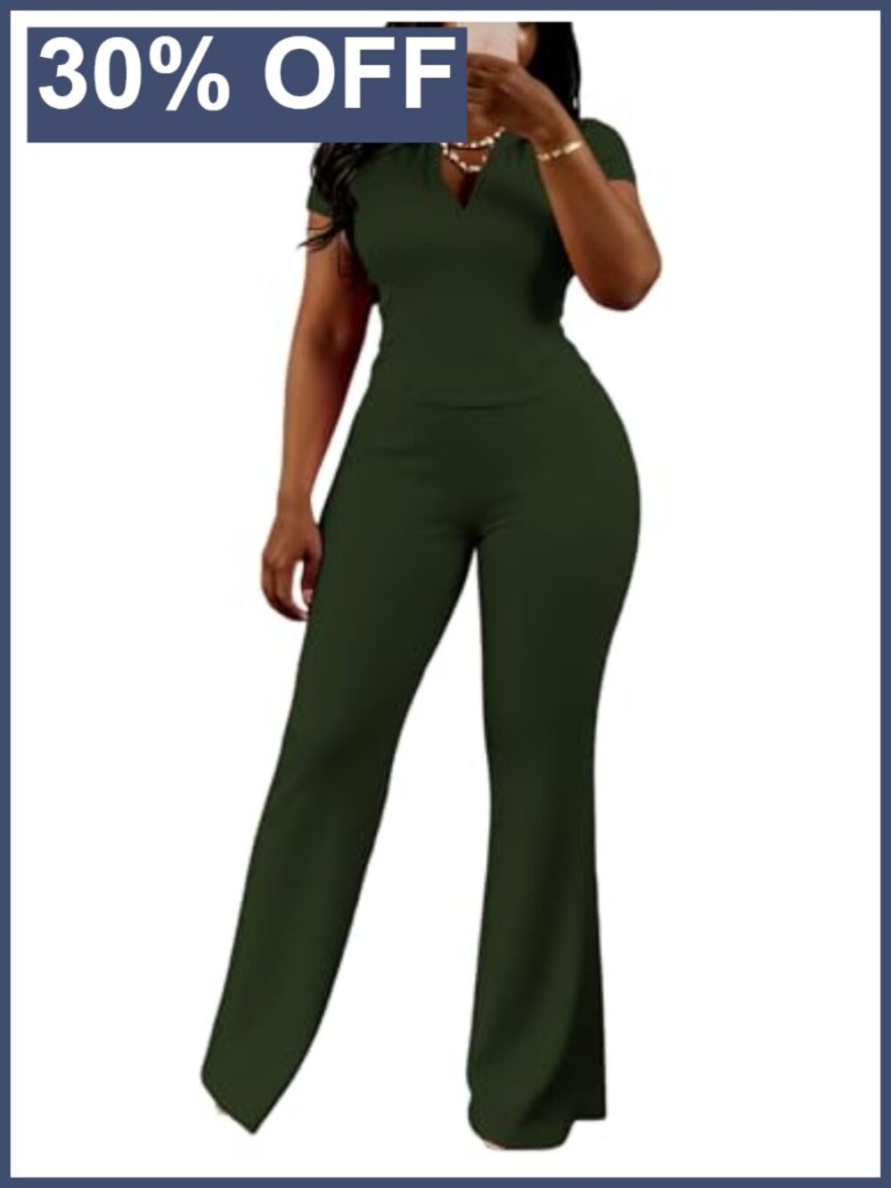 Women's 2 Piece Outfit V Neck Polo Top & Flare Pants Set
